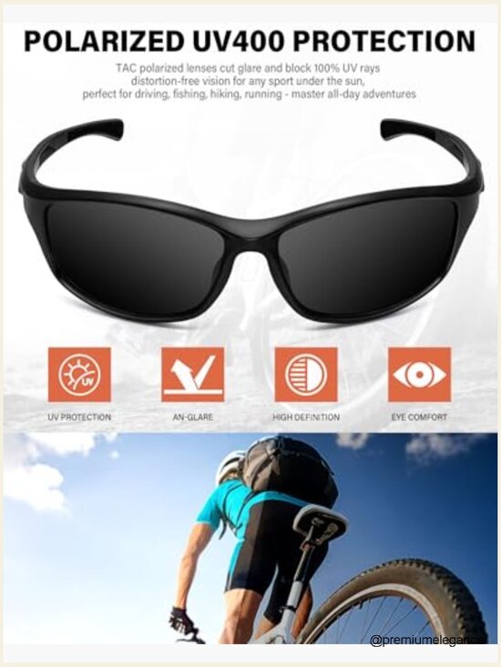 Wrap Around Polarized Sports Sunglasses UV Protection Rectangle Shades main image 6